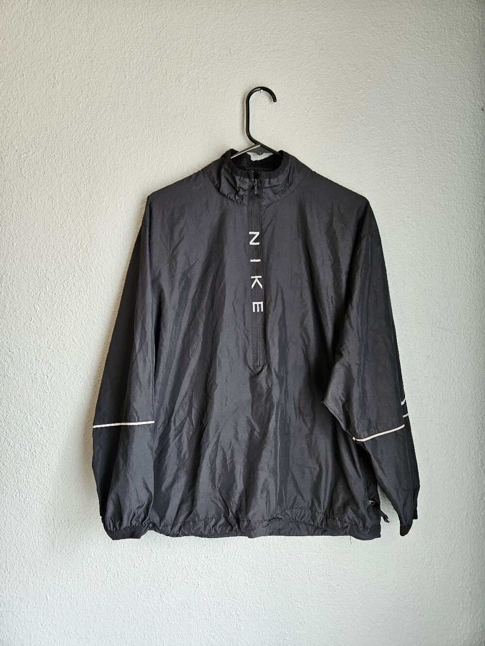 Y2k  90s Nike White Tag Quarter Zip Spellout Windbreaker Jacket Black Youth M
